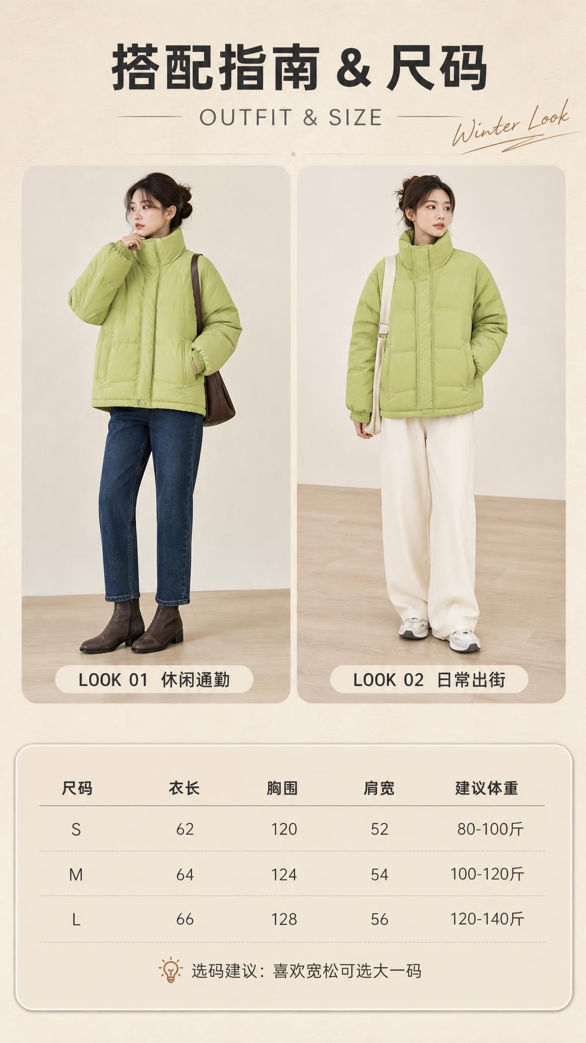 [商品] 使用【图1】青柠绿立领短款羽绒服；商品处理：保留立领… - 图片创意预览