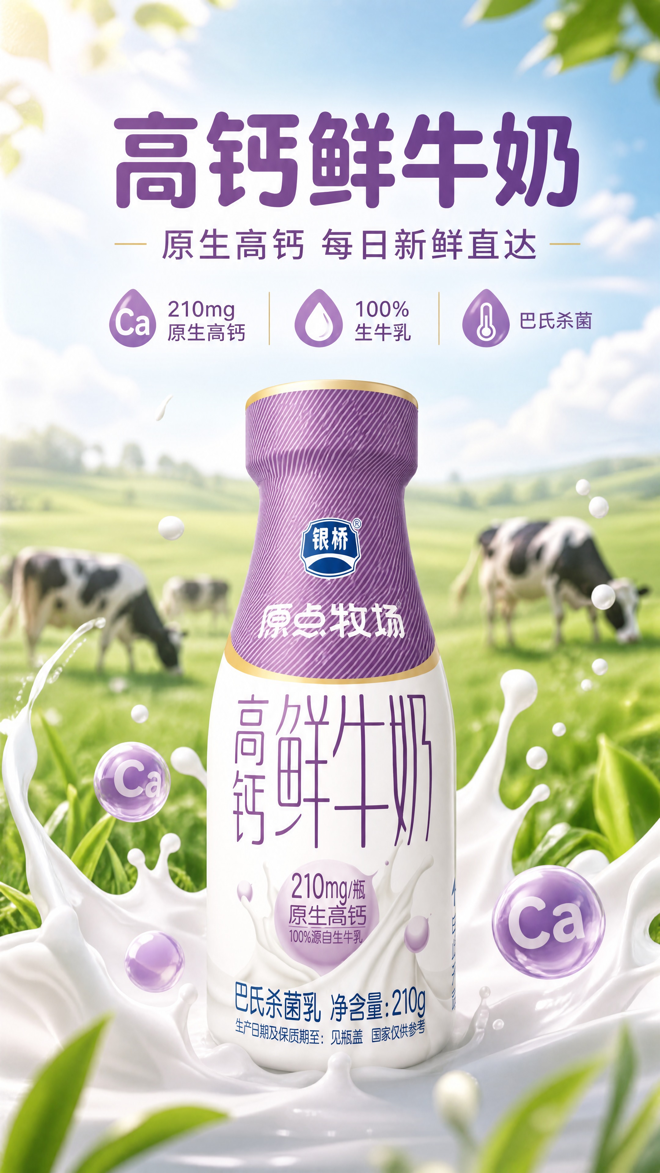 [商品] 使用【图2】银桥原点牧场高钙鲜牛奶瓶装产品；保留瓶身… - 图片创意预览