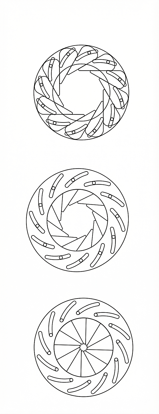 将图片中的环形机械部件主体转换为线稿，保持原图形结构不变，要求线条清晰干净，去除原有色彩填充