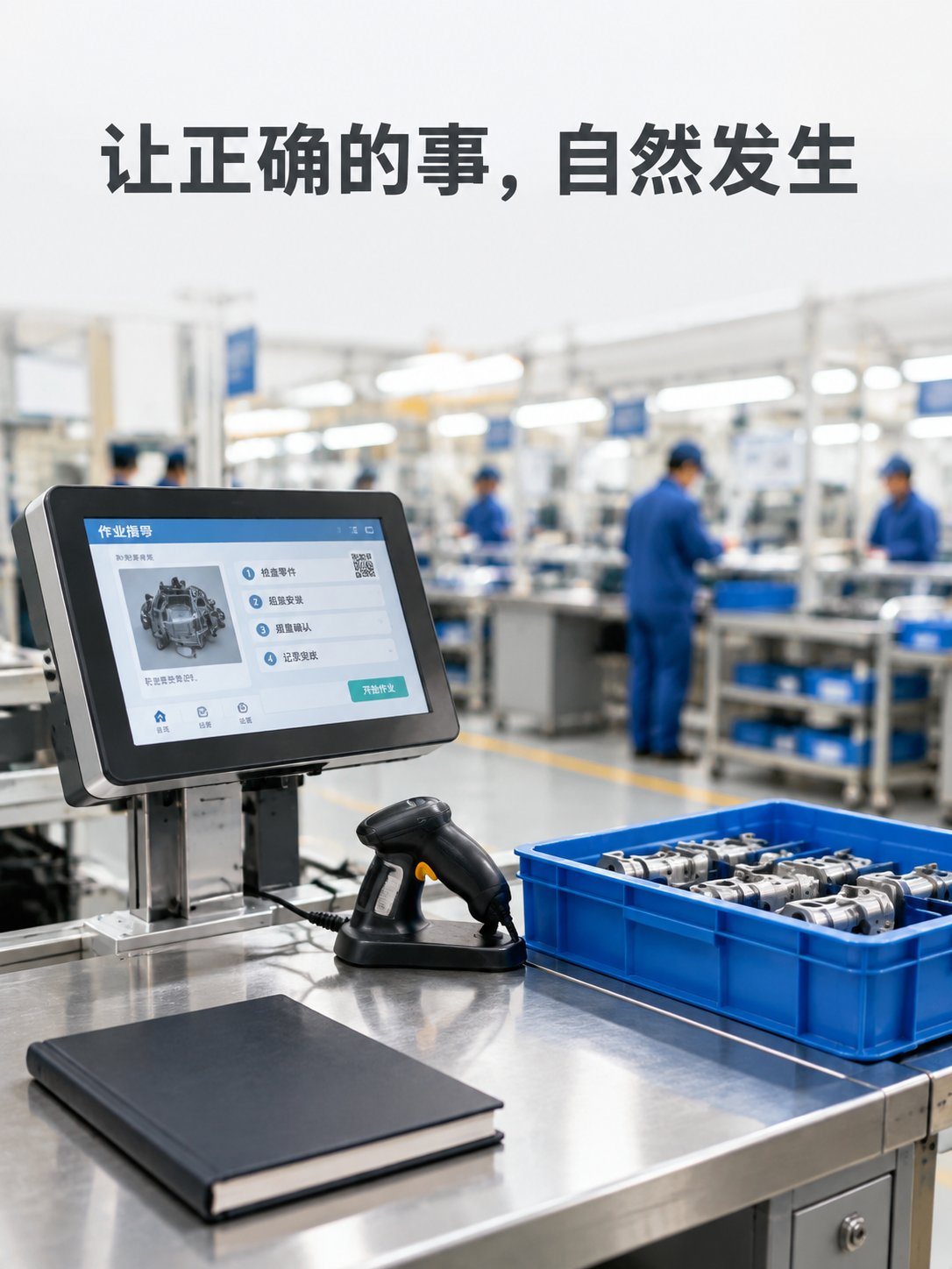 竖版纪实摄影，现代化车间工位特写 - 图片创意预览