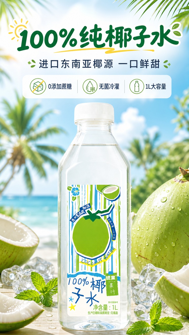 [商品] 使用【图1】统业100%椰子水1L装透明瓶；保留透明… - 图片创意预览