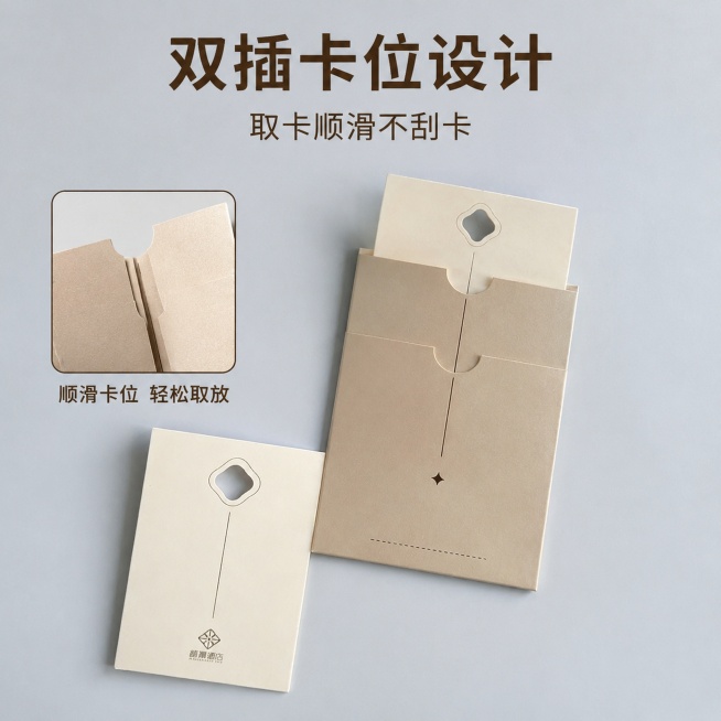 「图片1」，生成电商主图（3张），商品名称是红包式房卡套，卖点是红包折页造型，轻奢客房氛围感 2. 加厚特种纸，挺括不易软塌变形 3. 双插卡位设计，取卡顺滑不刮卡 4. 国风镂空开窗，凸显酒店品牌预览效果