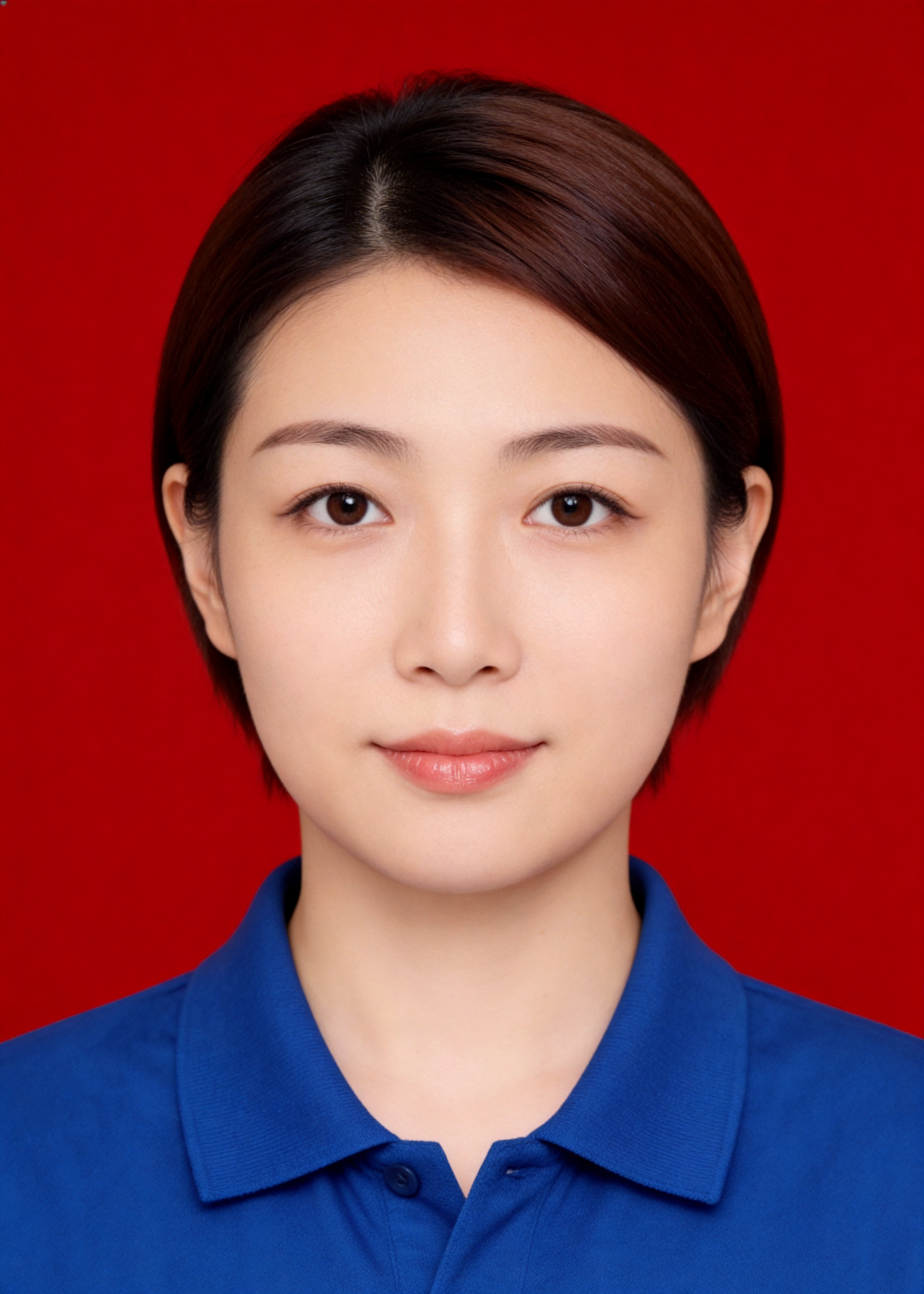 保留第一张图中人物发型、脸型、年龄特征生成标准样式纯正面证件照… - 图片创意预览