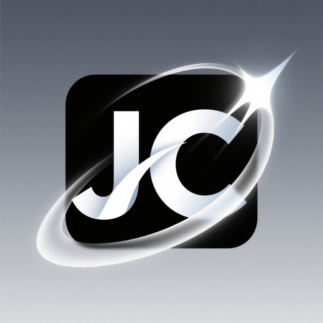 抽象风格的科技公司标志logo，字母JC进行抽象设计，流线型字体，流星滑过的动态效果，扁平化极简风格，光线均匀，细节清晰，强调标志的辨识度和专业性，设计大师作品，排版专业，对比合理预览效果