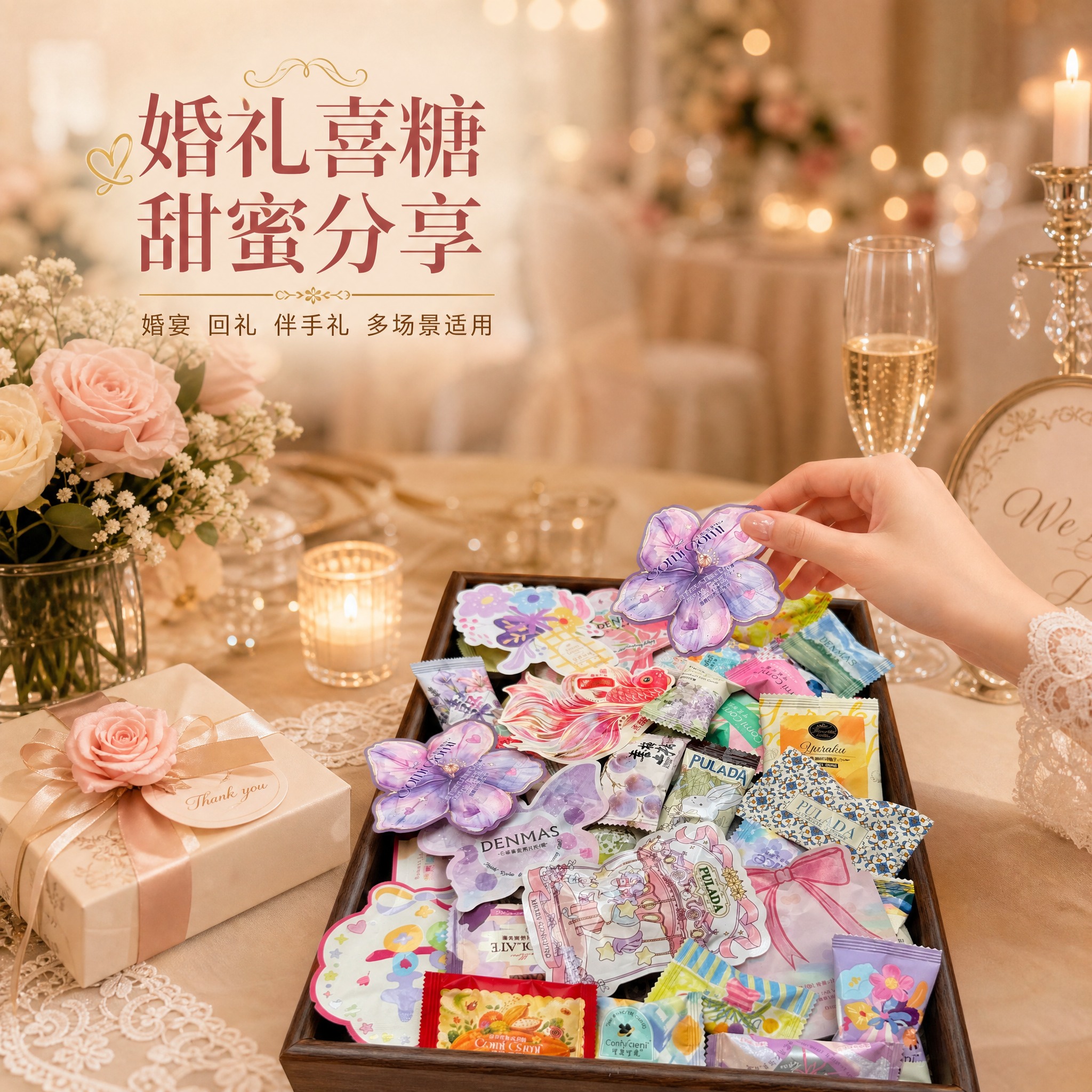 [主图-4] 场景应用图，展示婚礼喜糖的实际使用场景，增强代入… - 图片创意预览