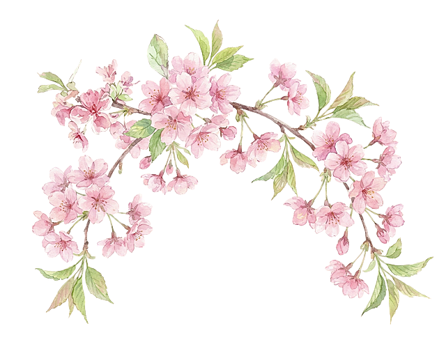 生成和参考图片风格一致的粉色樱花花枝，保留浅粉色背景，花枝带有粉色花朵和绿色叶子，风格清新柔和