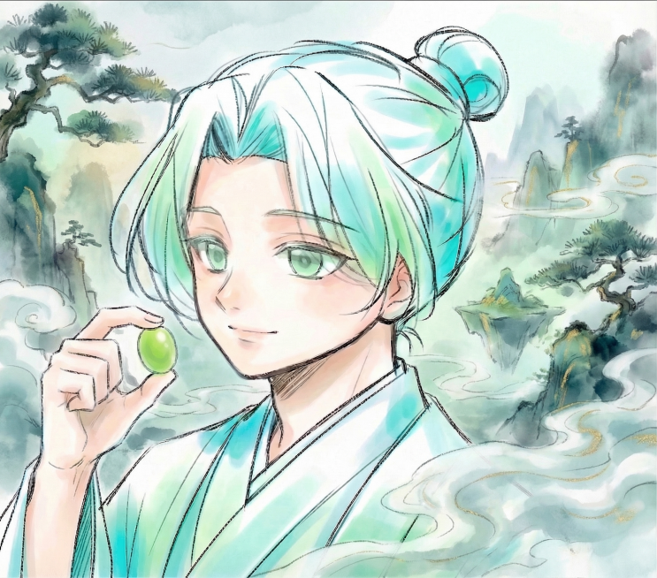 增强画面仙气缥缈的仙境氛围感，增加朦胧柔化的水墨晕染效果，让整体更有飘渺灵动的仙气感，保留人物造型和现有修改预览效果