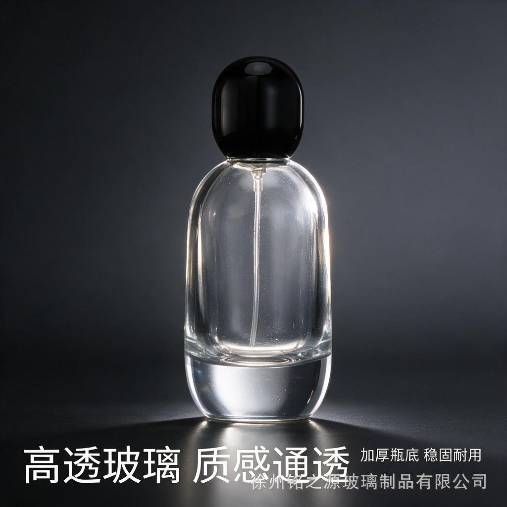 1688电商主图，100ml卡口玻璃香水瓶材质细节图，黑色盖香… - 图片创意预览