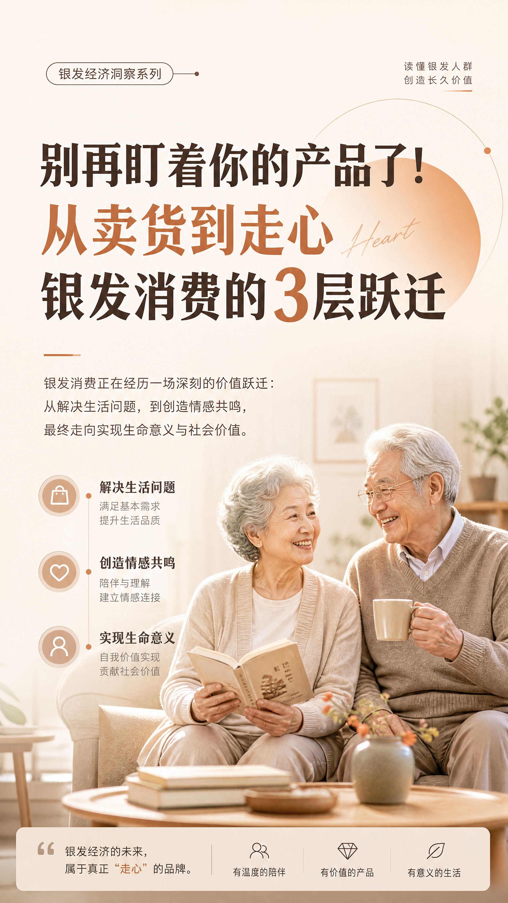 商业海报设计，主标题："别再盯着你的产品了！从卖货到走心 银发… - 图片创意预览