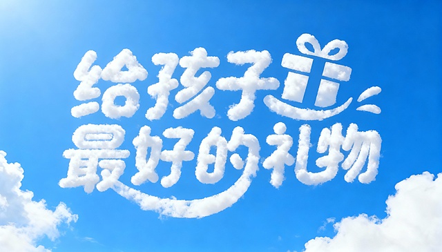 仰视蓝天，云朵特效文字海报设计，标题用白云组成的图一中字体的的形状，极简，逼真，艺术设计。