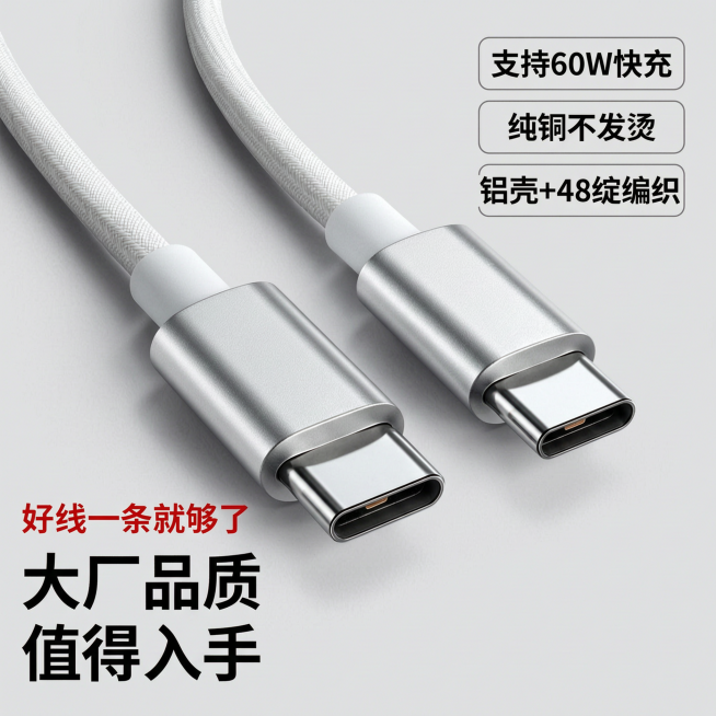 8K超清商业产品摄影，超高细节，线材金属接头纹理清晰，sRGB色彩，无损画质，哑光浅灰色无尘背景板，细腻无杂色，柔和柔光侧打光，浅淡柔和倒影，干净无多余杂物，极简科技质感，高清产品摄影，8K，商业静物预览效果