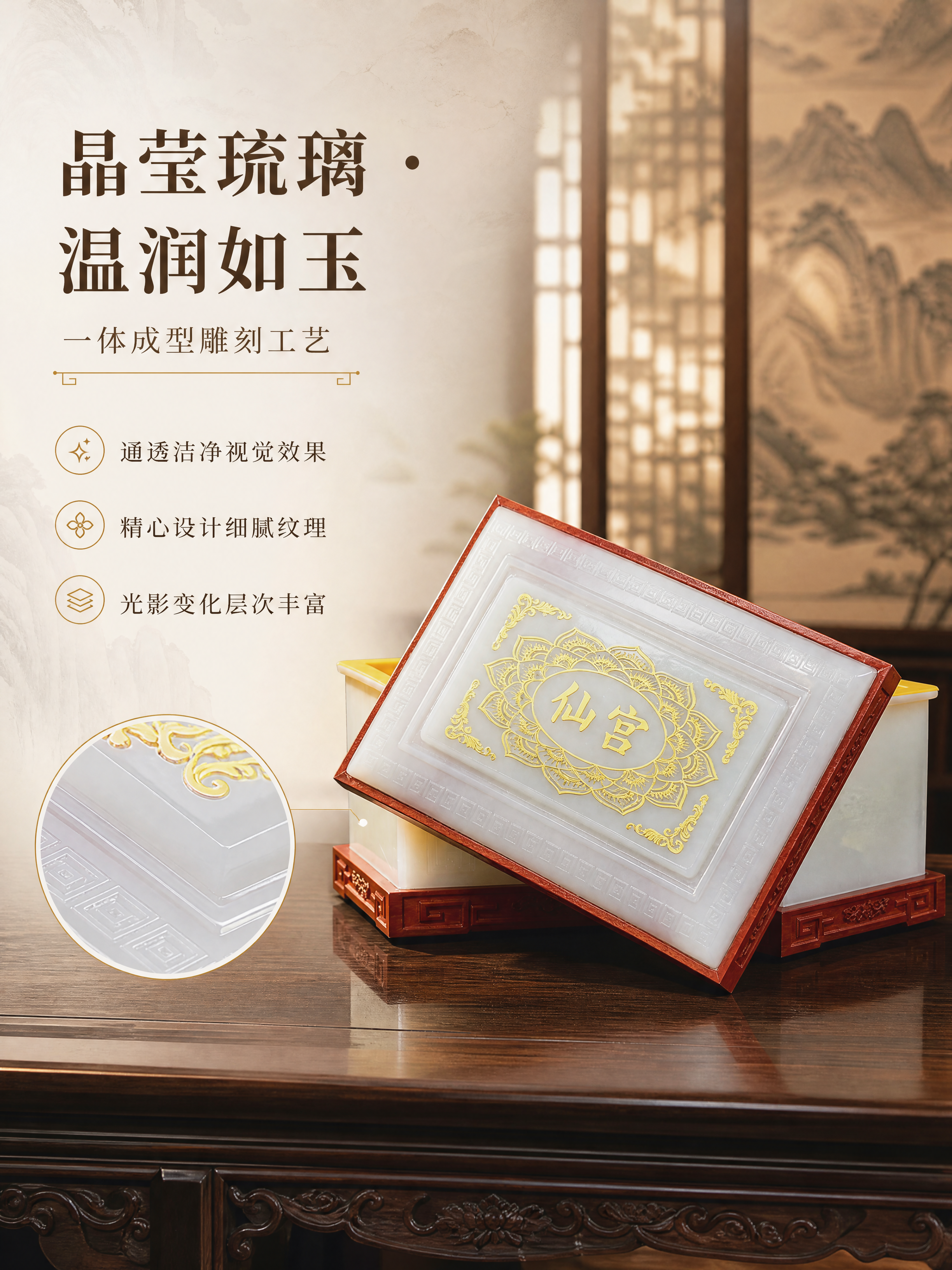 [商品] 使用【图1】水晶白玉琉璃骨灰盒斜侧开盖图；保留白色琉… - 图片创意预览