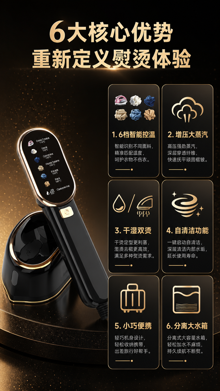[商品] 使用【图1】黑金配色手持增压蒸汽挂烫机+分离式底座水… - 图片创意预览