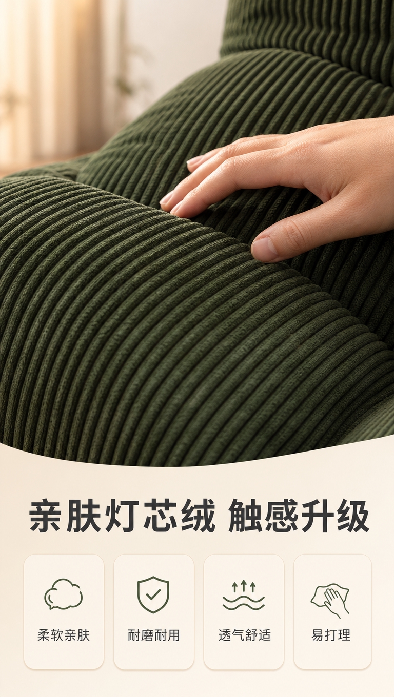 [商品] 使用【图1】墨绿色布艺休闲单人椅；保留墨绿色灯芯绒面… - 图片创意预览