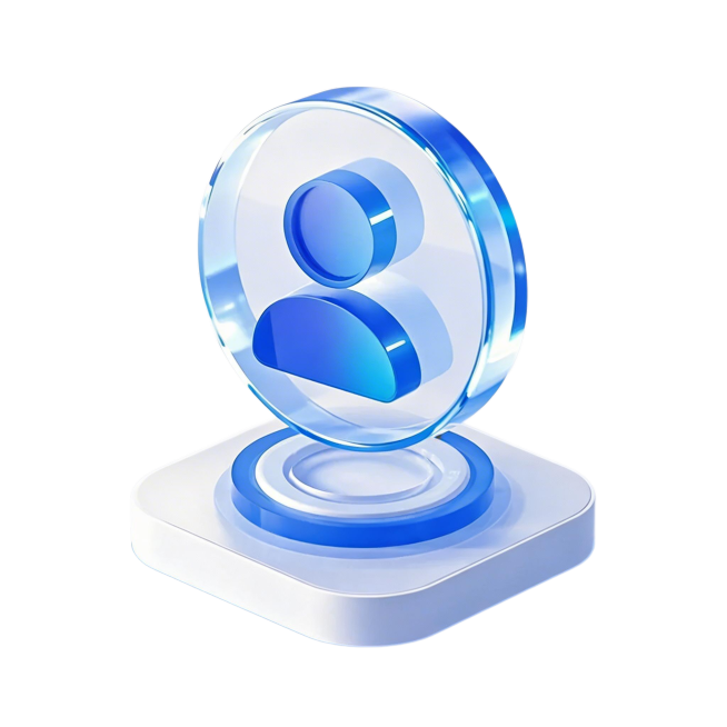 去除图片的背景，保留透明背景，保留图中的蓝色玻璃质感用户图标主体，其余背景部分全部移除预览效果