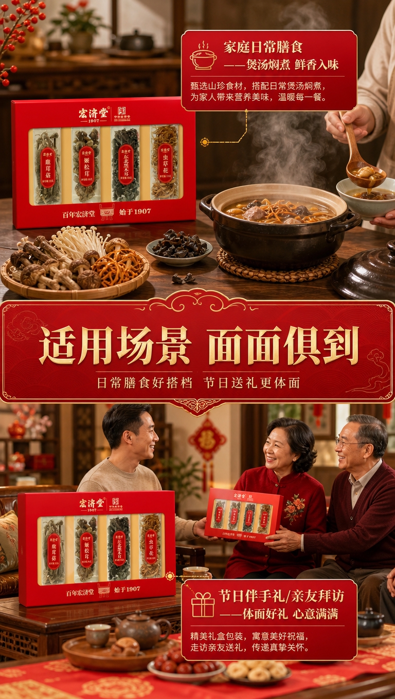 [商品] 使用【图1】宏济堂·山珍四萃礼盒；保留礼盒外观与品牌… - 图片创意预览