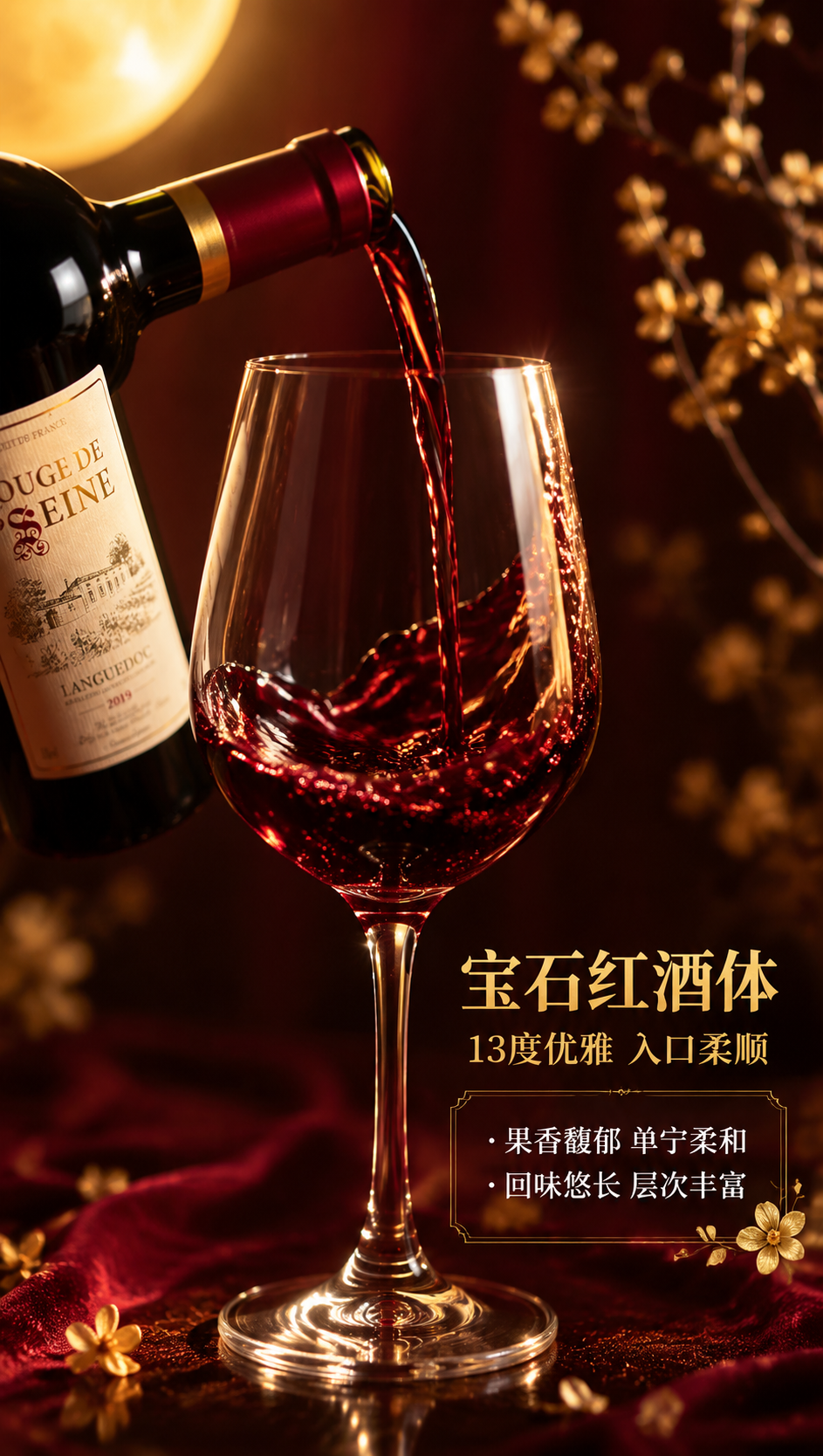 [商品] 使用【图1】塞纳红葡萄酒；保留瓶身结构、酒标文字与图… - 图片创意预览