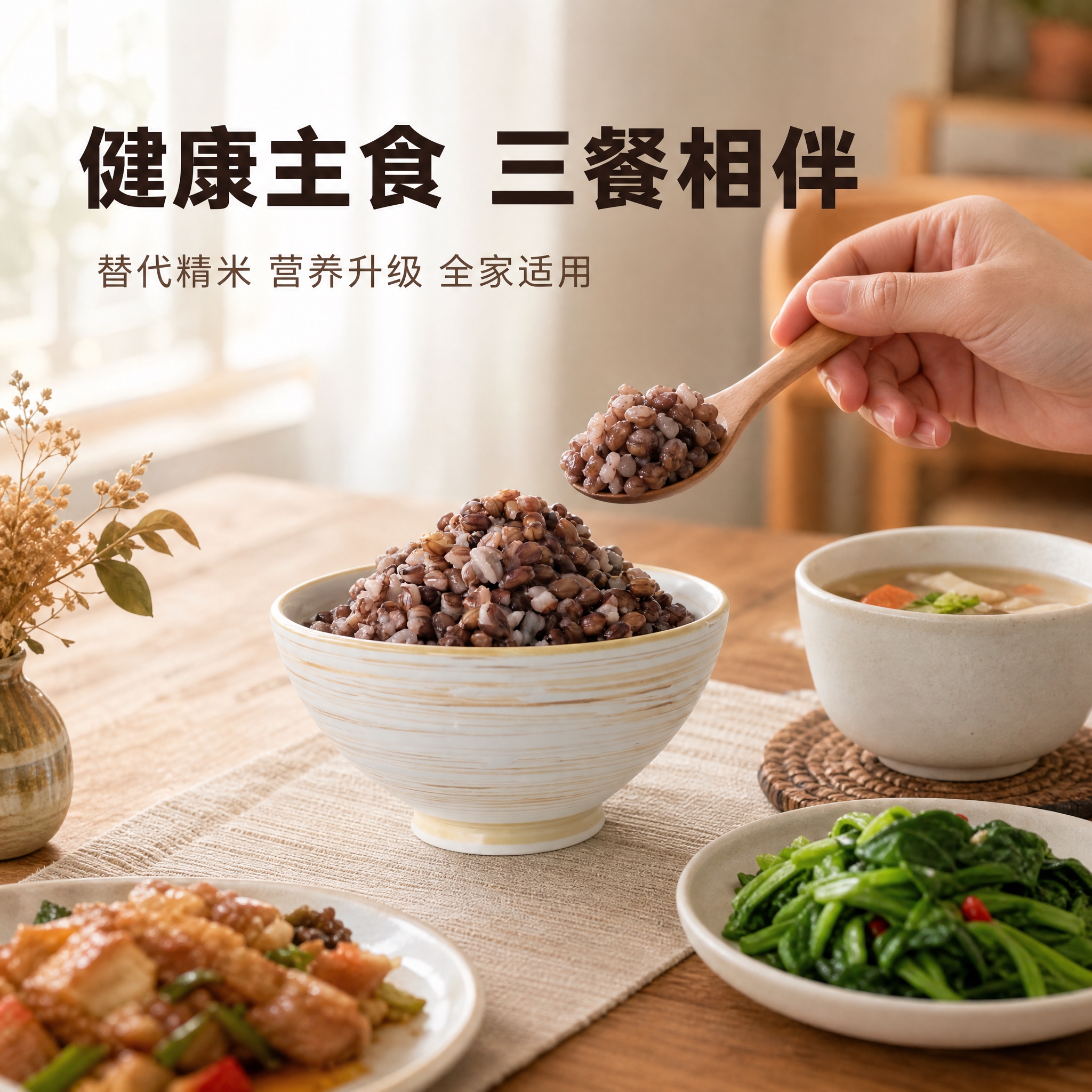 [主图-4] 西藏黑青稞米食用场景图，展示家庭餐桌健康主食场景… - 图片创意预览
