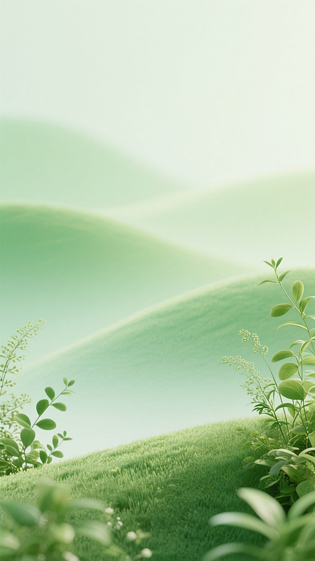 一幅以柔和绿色渐变为主色调的背景图，融合了清新的植物风光元素，整体呈现出平滑而富有层次感的色彩过渡，画面纹理细腻且带有自然的有机质感，营造出宁静而生机勃勃的氛围。