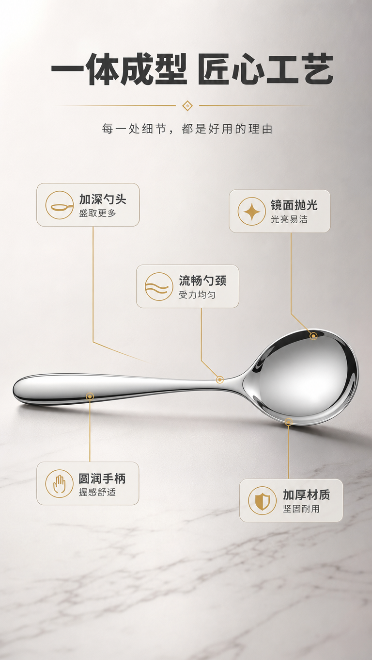 [商品] 使用【图1】大号主餐勺作为结构解析主体；保留亮面银色… - 图片创意预览