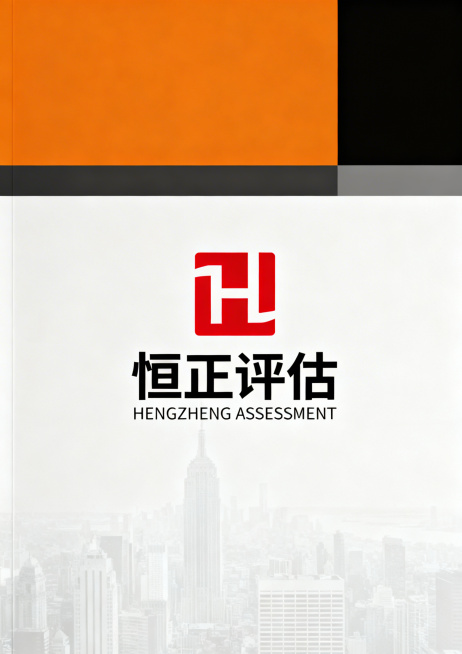 恒正评估公司宣传册封面，风格简约现代，使用橙黑灰配色，包含红色品牌logo、"恒正评估"字样、英文"HENGZHENG ASSESSMENT"，搭配城市建筑元素预览效果