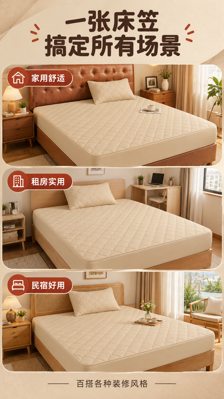 [商品] 使用【图1】洁丽雅卡其色夹棉床笠；保留卡其色、绗缝、… - 图片创意预览