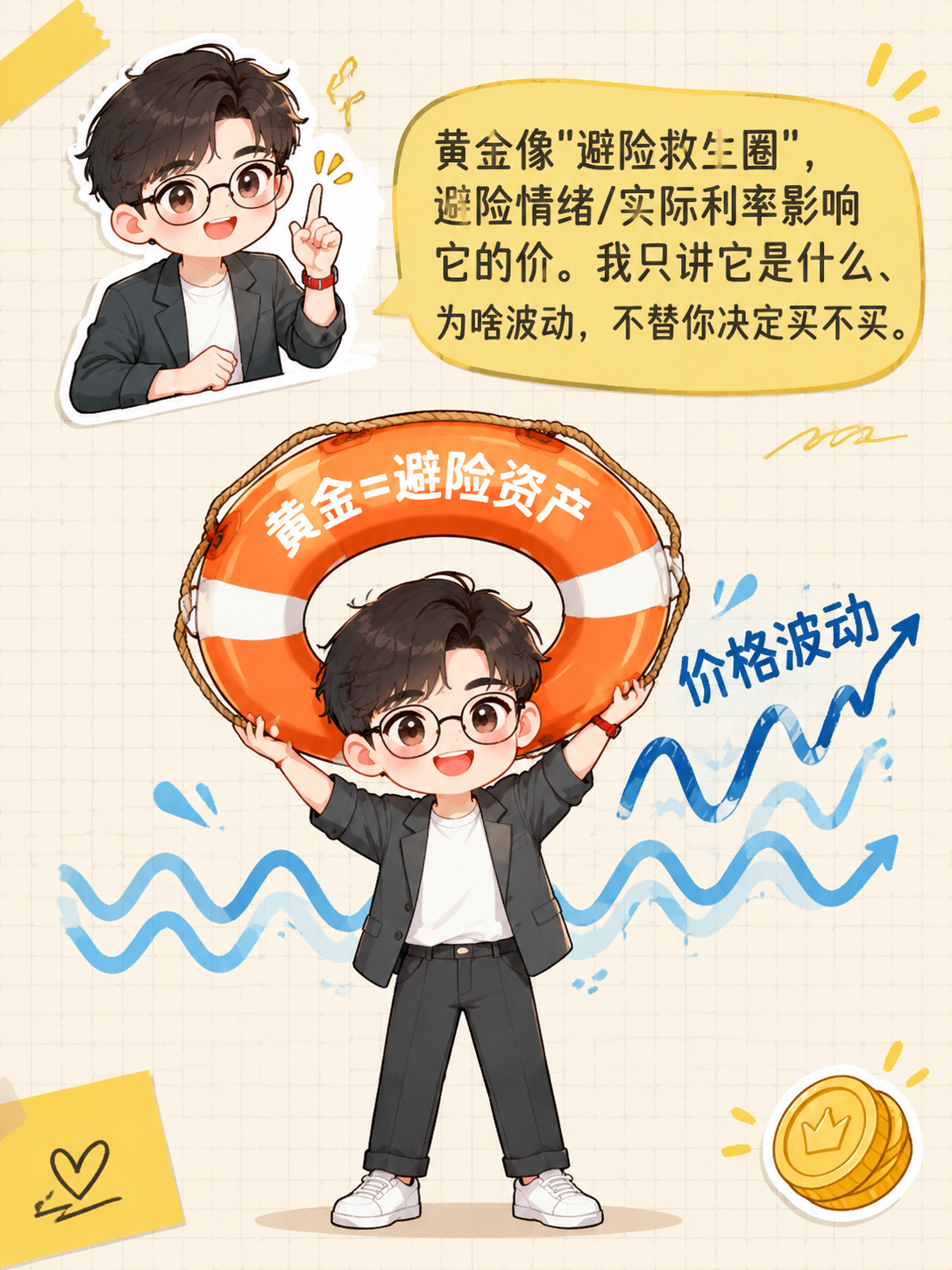 小红书笔记内页插图，问题一：黄金还能买吗，手账拼贴科普风，版式… - 图片创意预览