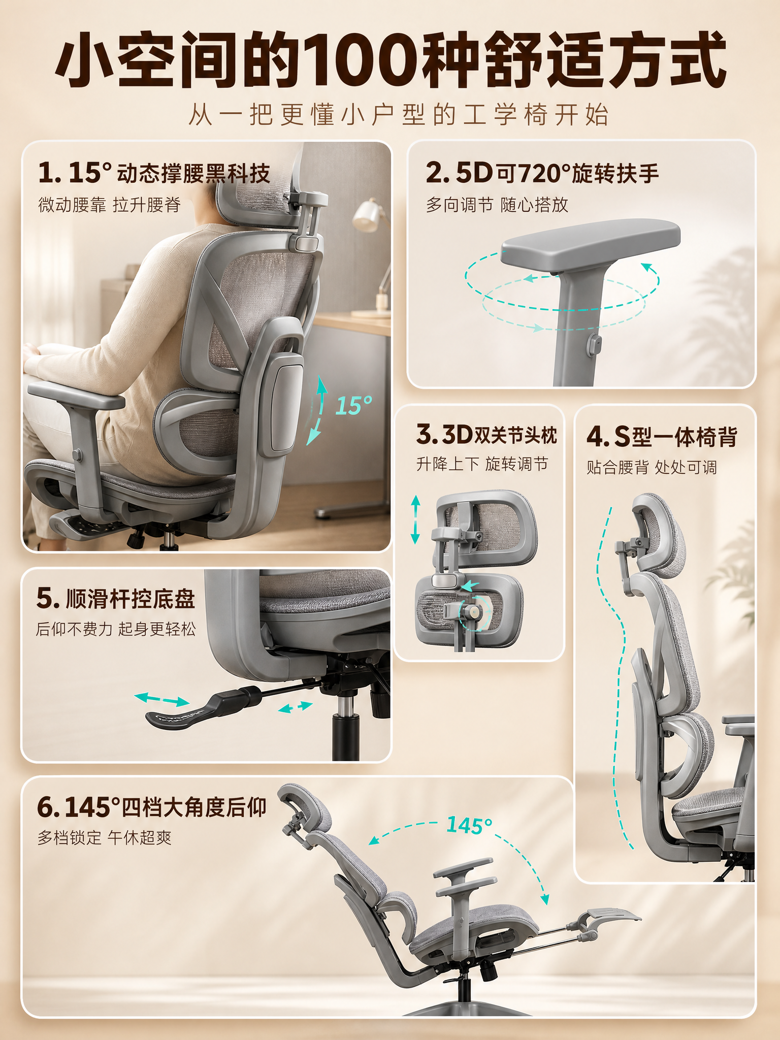[主图-1] 核心功能总览图，完整重新生成，展示小户型工学椅6… - 图片创意预览