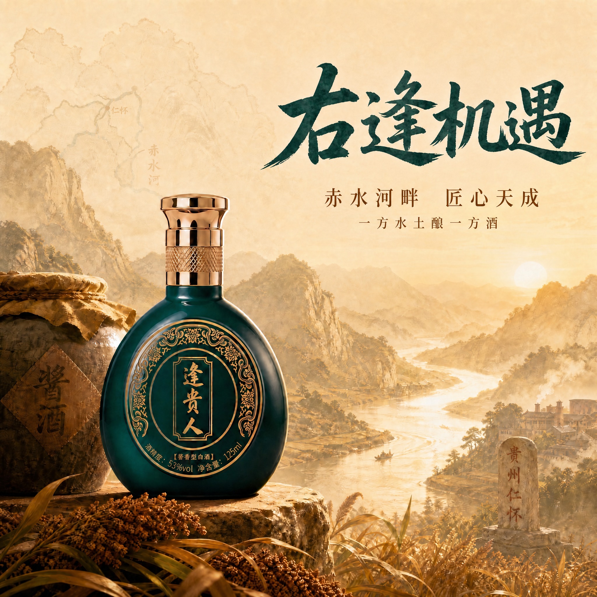 修改这张产地场景图的标题文字，将现有的三行大字全部替换。保持酒… - 图片创意预览
