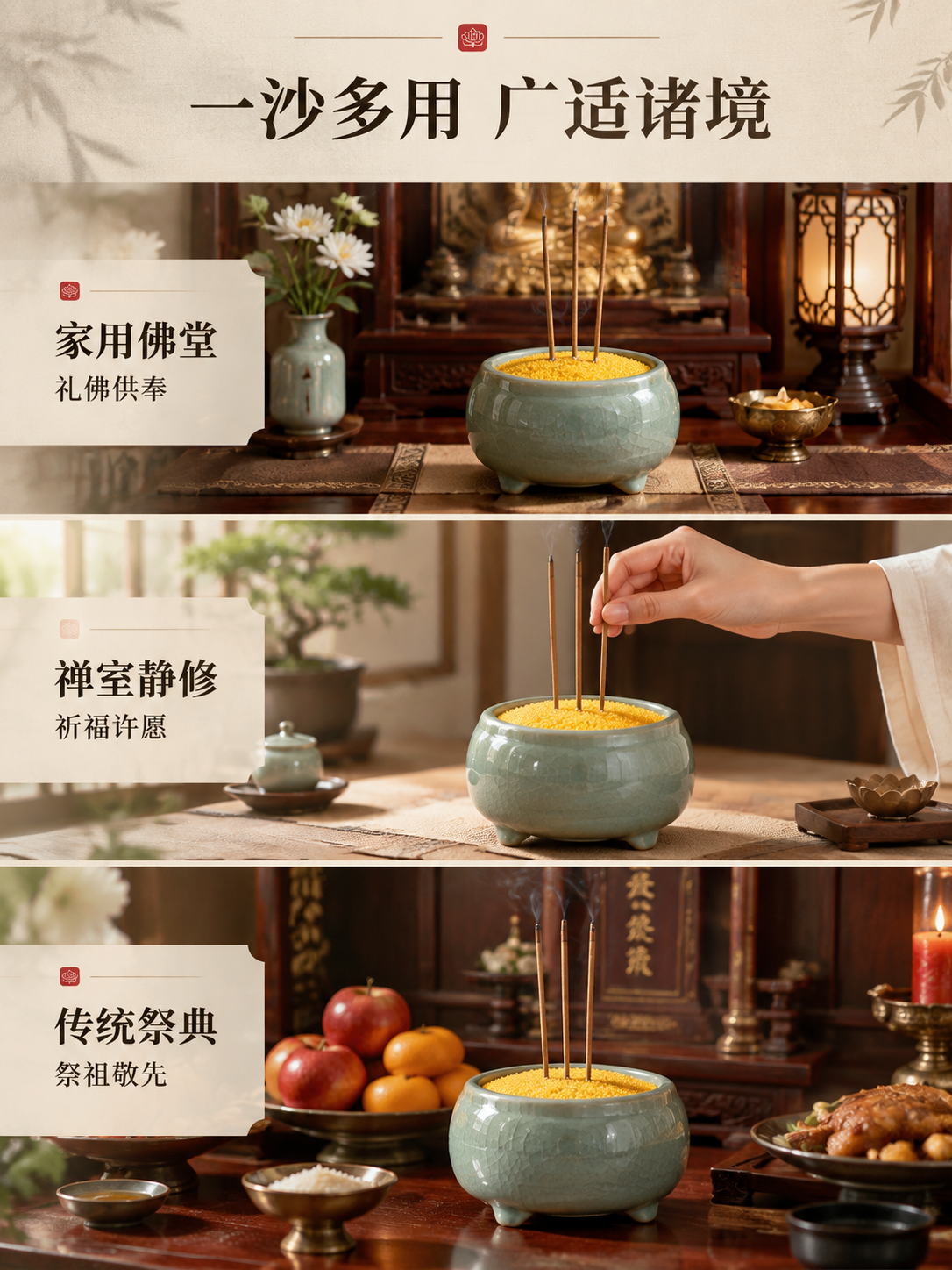 [商品] 使用【图1】金玉明沙香炉专用沙；保留青瓷香炉、金黄沙… - 图片创意预览