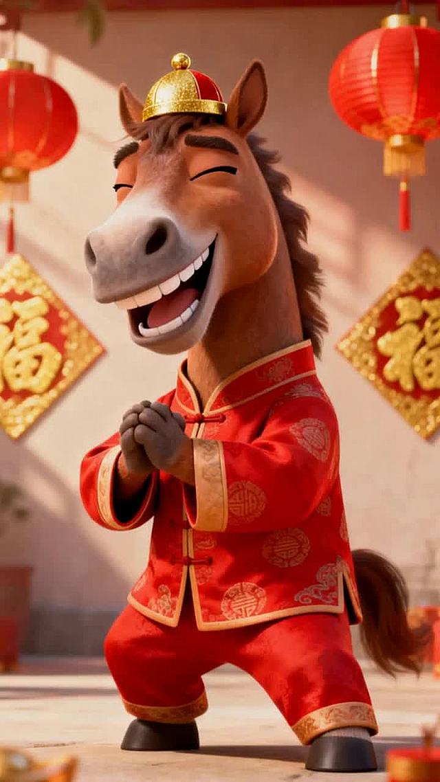 有声祝福，搞笑的唐装马，祝你新春快乐