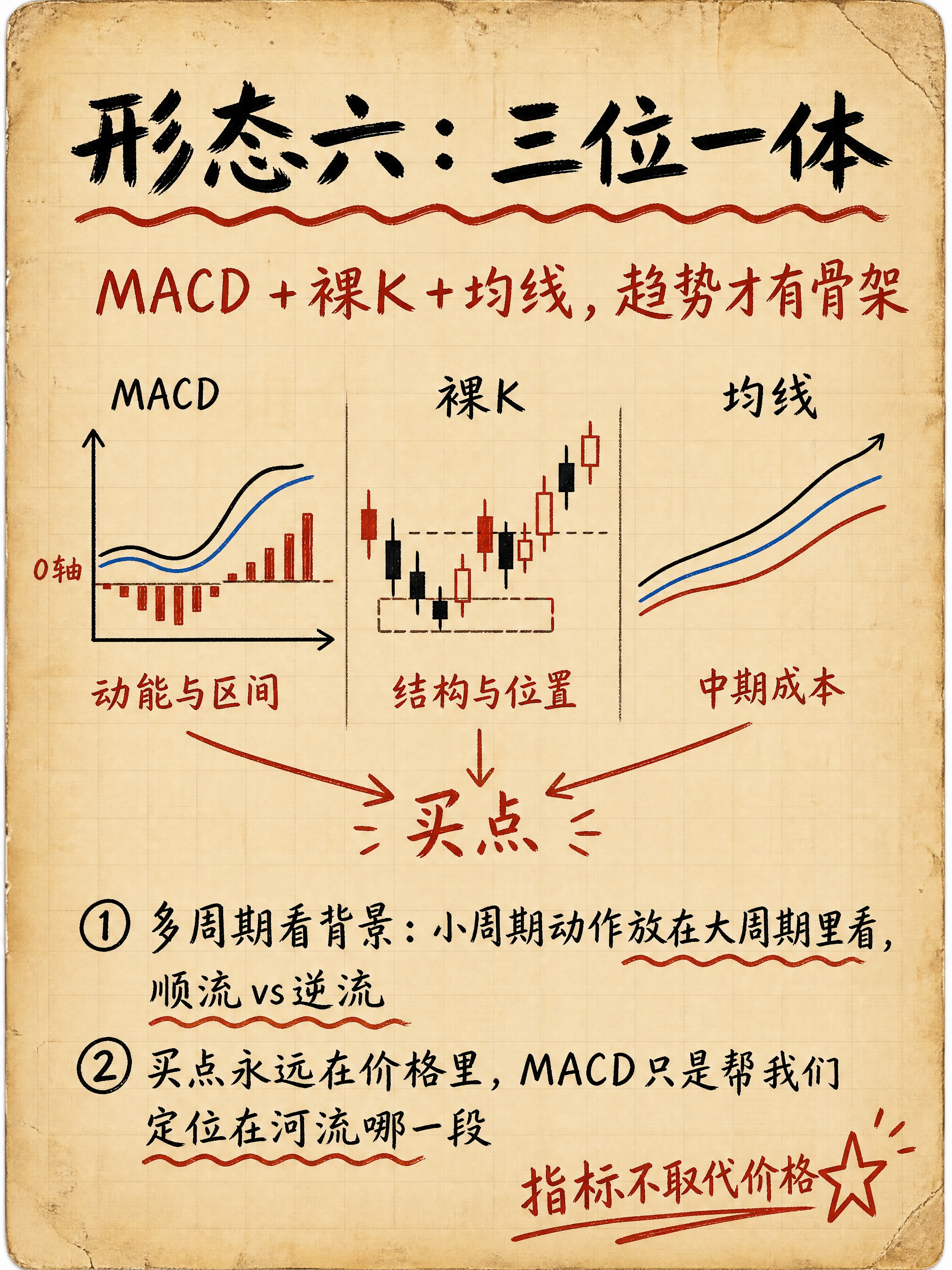 复古牛皮纸手写风格知识卡片，MACD形态图解，版式与参考图一致… - 图片创意预览
