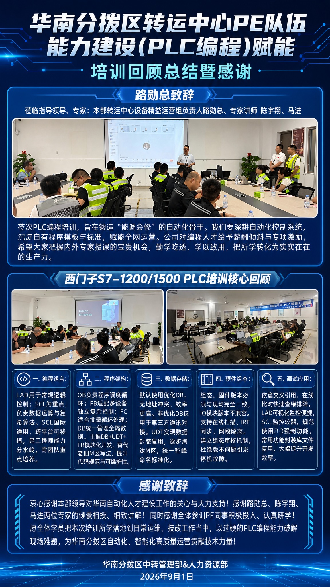企业培训回顾总结感谢海报，竖版9:16，深蓝科技感商务风格，专… - 图片创意预览