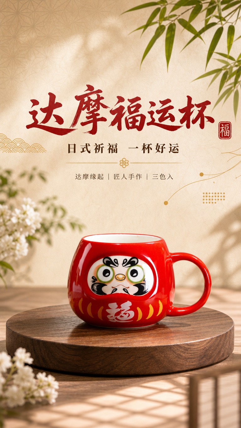 [商品] 使用【图1】红色达摩福运杯；保留圆润蛋形杯身、红色亮… - 图片创意预览