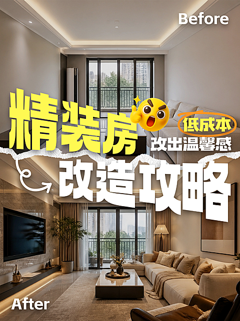 房屋改造前后对比精装房家居装修攻略拼图小红书封面/配图拼图