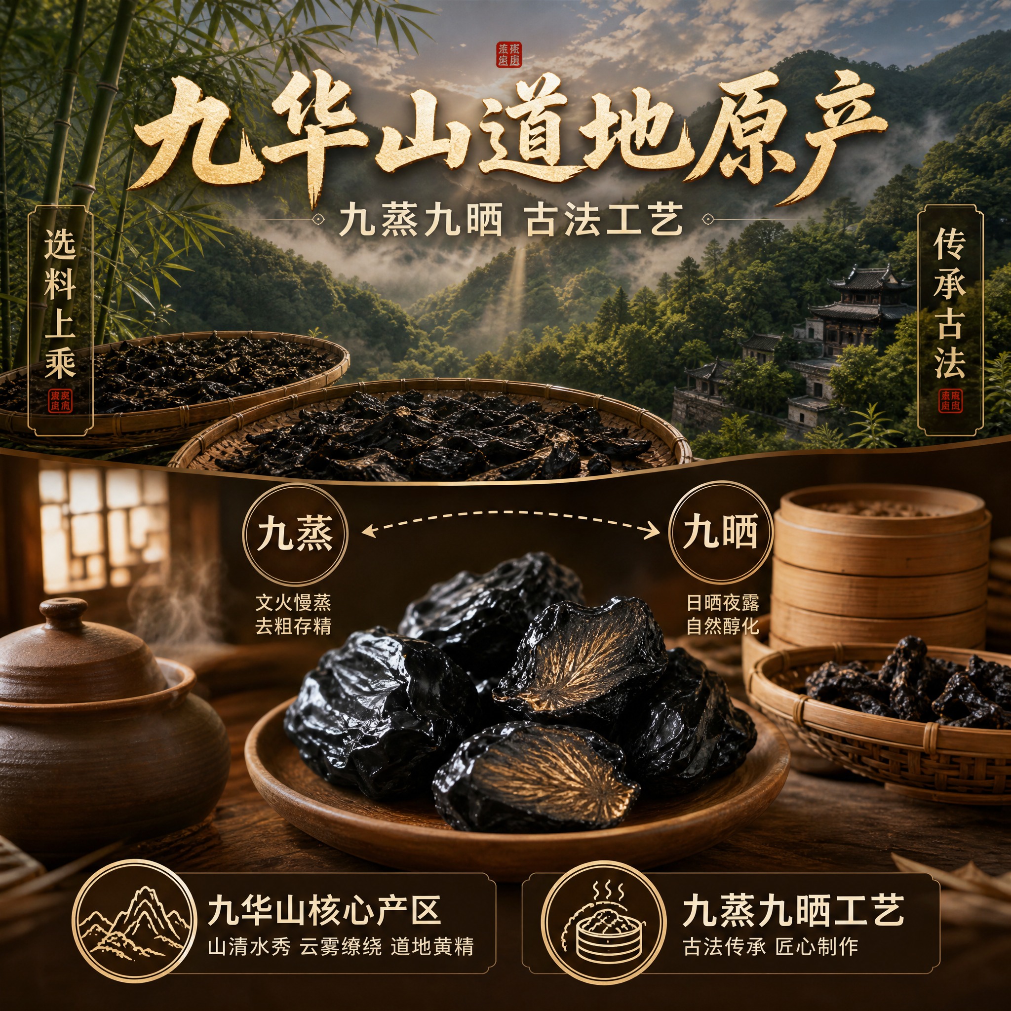 [主图-2] 九华山黄精产地溯源与工艺图，核心任务是建立信任，… - 图片创意预览