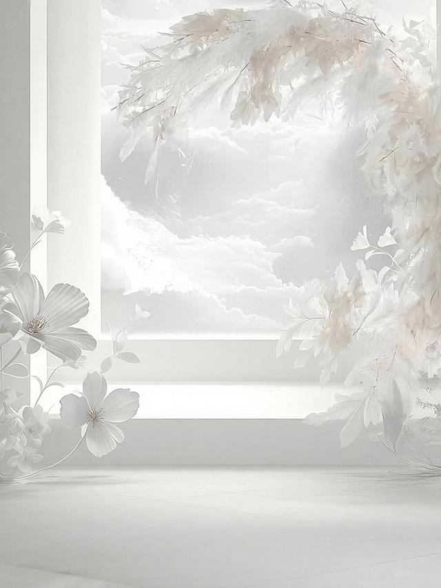 将图1背景替换为图2的浅色花艺背景，保持原图人物主体不变，让人物和新背景自然融合，同时给婚纱裙摆添加更多闪亮亮片和星星装饰，增加裙子的光泽感和梦幻感，整体色调统一明亮