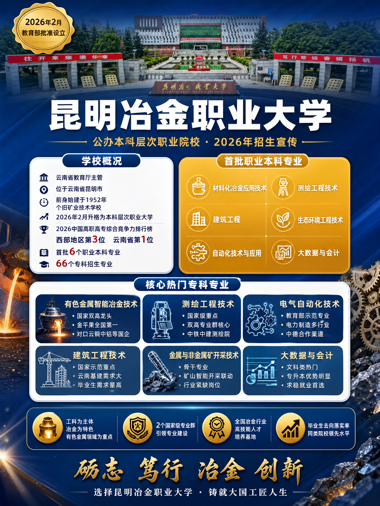 公办本科层次职业大学招生宣传海报，竖版3:4比例，正式大气庄重… - 图片创意预览