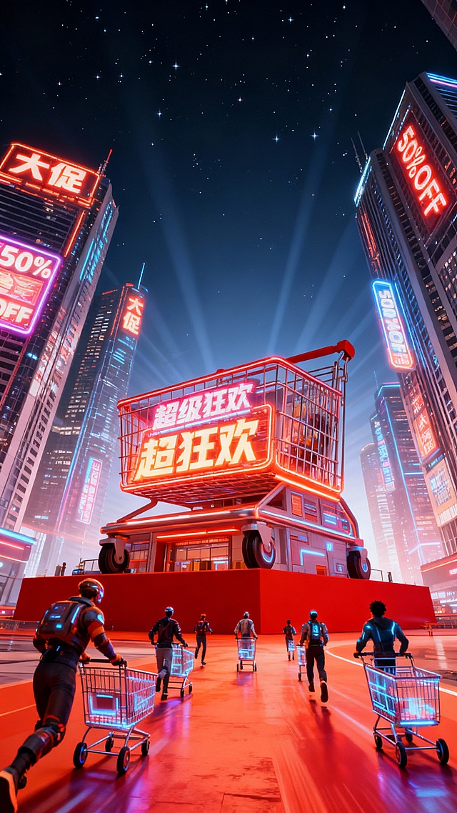 双十一节是在另外一个电子世界的竞技赛，大家打开手机纷纷进入电子世界，在这里，大家穿上魔幻的外套，推着自己的“战斗装备-购物车”为自己的钱包的“钱生”而努力拼搏