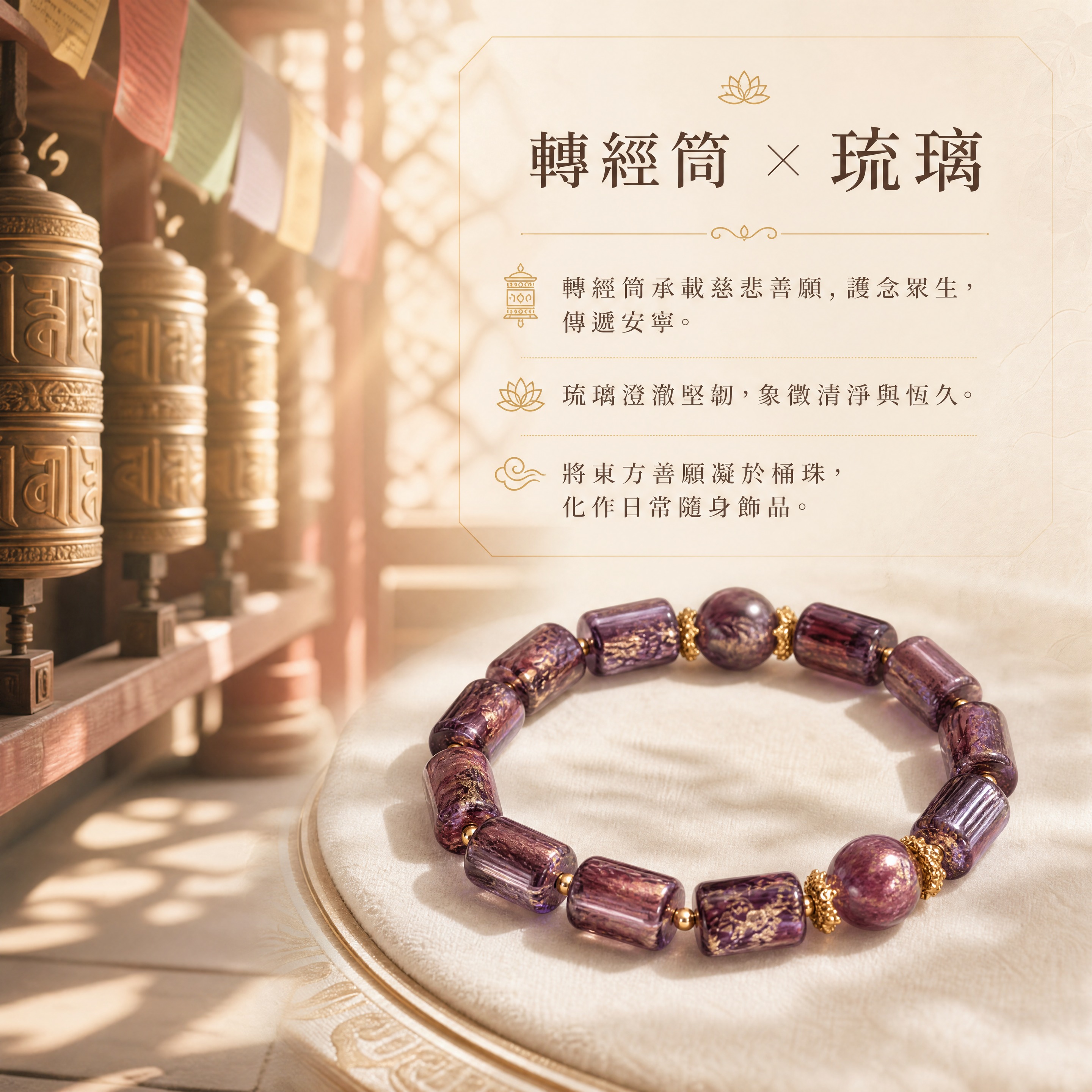 [商品] 使用【圖1】【圖4】的轉經筒主題琉璃桶珠手串；保留桶… - 图片创意预览