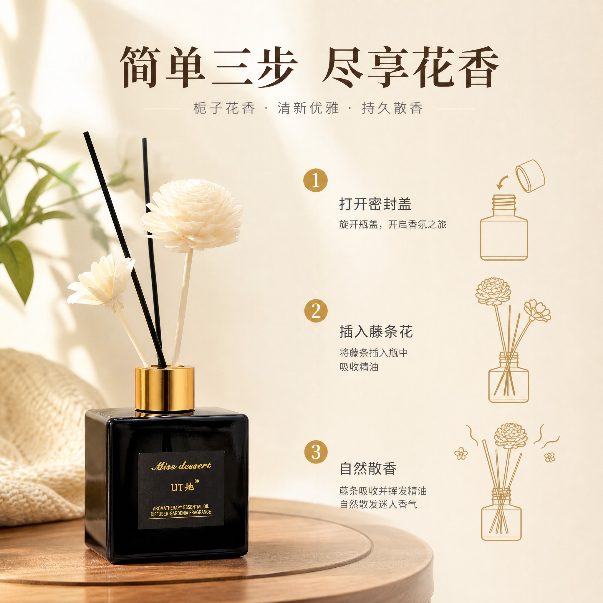 [主图-4] UT她栀子花香薰精油无火藤条香薰 使用方式与藤条… - 图片创意预览