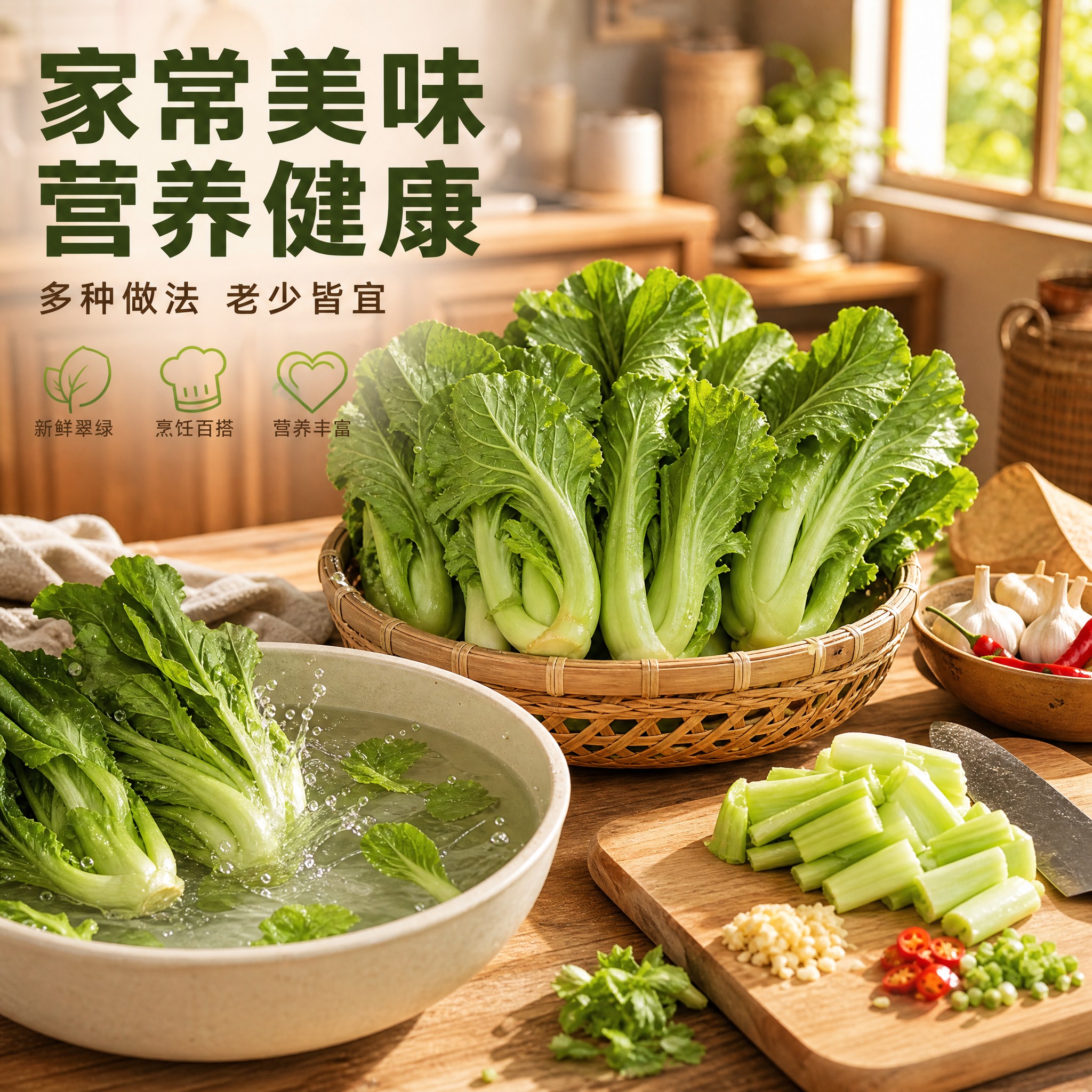 [主图-4] 芥菜 厨房烹饪场景与食用体验主题。 [统一基调]… - 图片创意预览