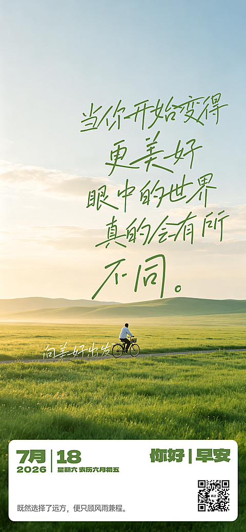 温馨治愈励志感早安问候日签全屏竖版海报