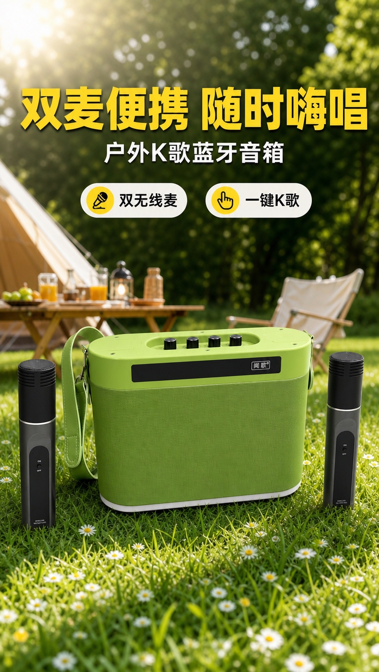 [商品] 使用【图1】闻歌户外K歌蓝牙音箱，果绿色主机 + 2… - 图片创意预览