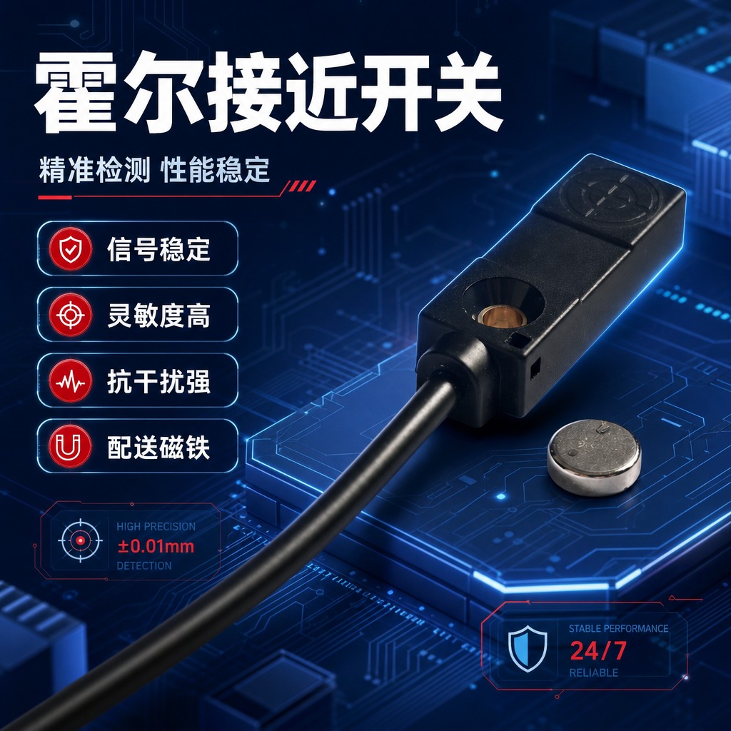 [商品] 使用【图1】霍尔接近开关产品主图；保留黑色方形外壳、… - 图片创意预览