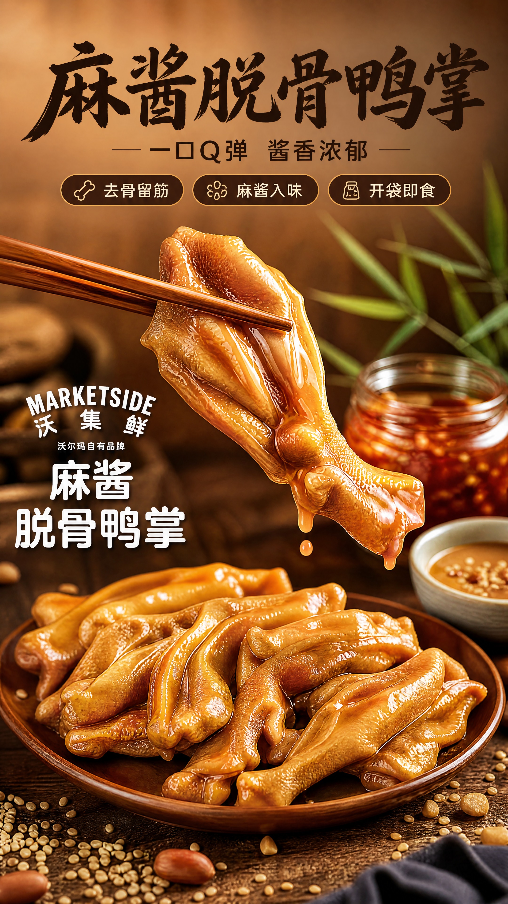 [商品] 使用【图1】沃集鲜麻酱脱骨鸭掌；保留鸭掌金黄酱色、脱… - 图片创意预览