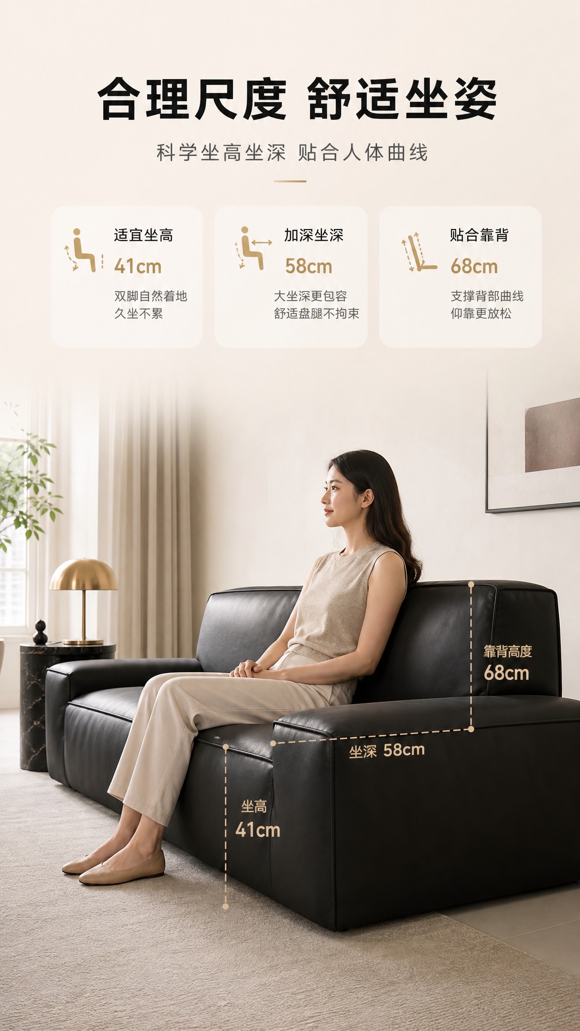 [商品] 使用【图1】黑色真皮三人位模块沙发；保留方正箱体结构… - 图片创意预览