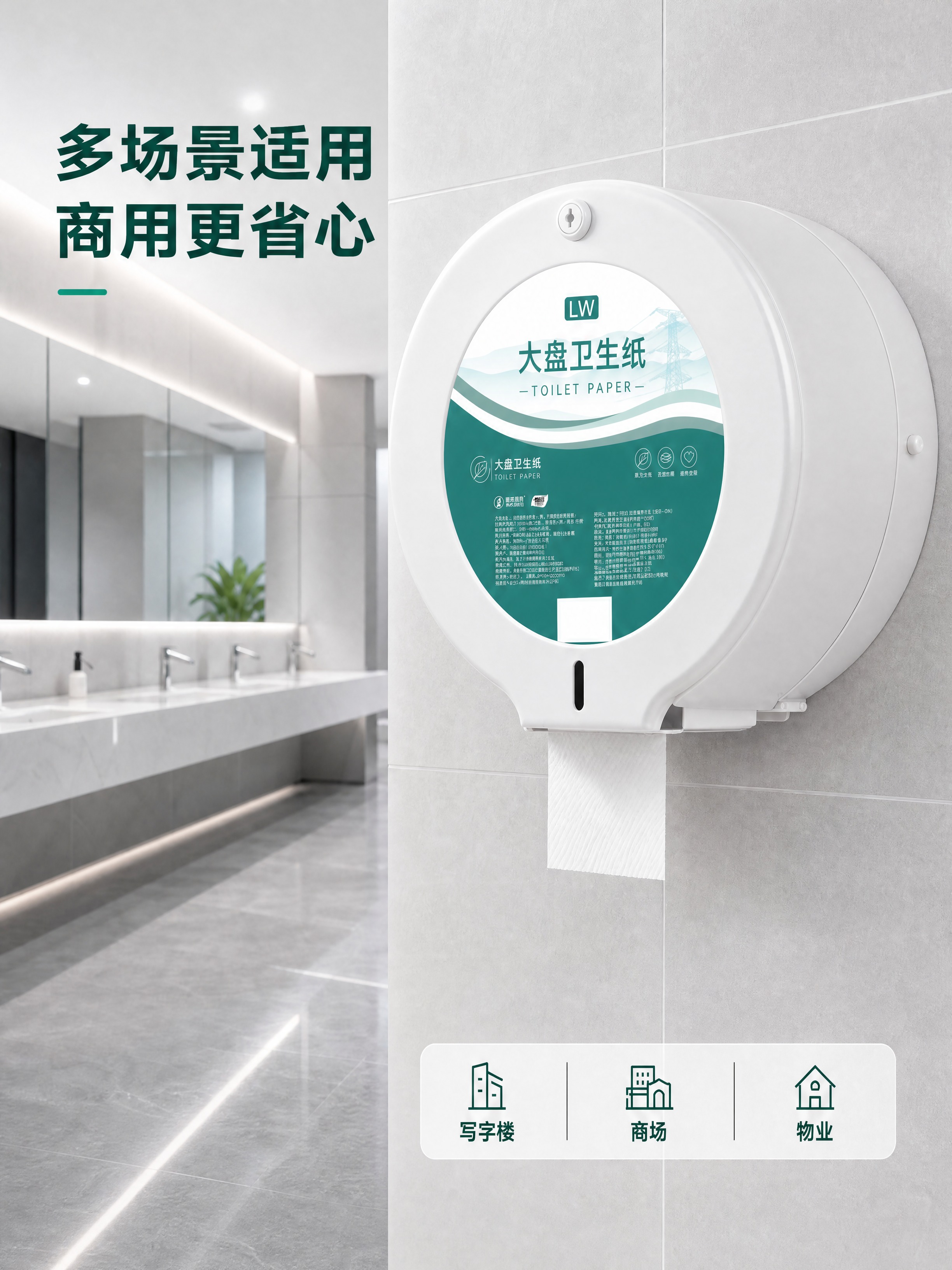 将图中的不锈钢纸巾架改为白色有质感的材质，改为哑光白色ABS工… - 图片创意预览