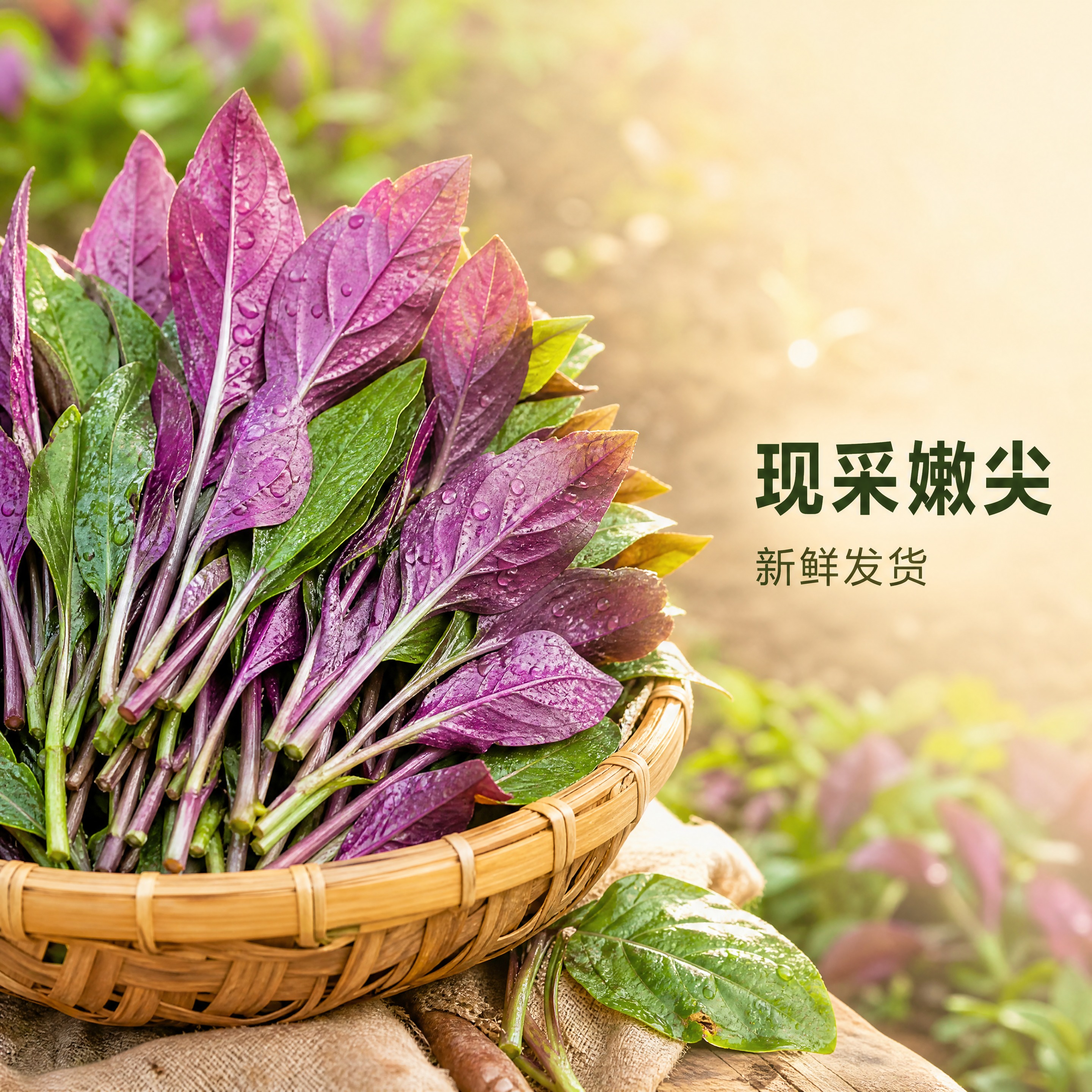 [主图-5] 农家自种血皮菜（紫背菜）竹篮分量图，唯一任务：用… - 图片创意预览