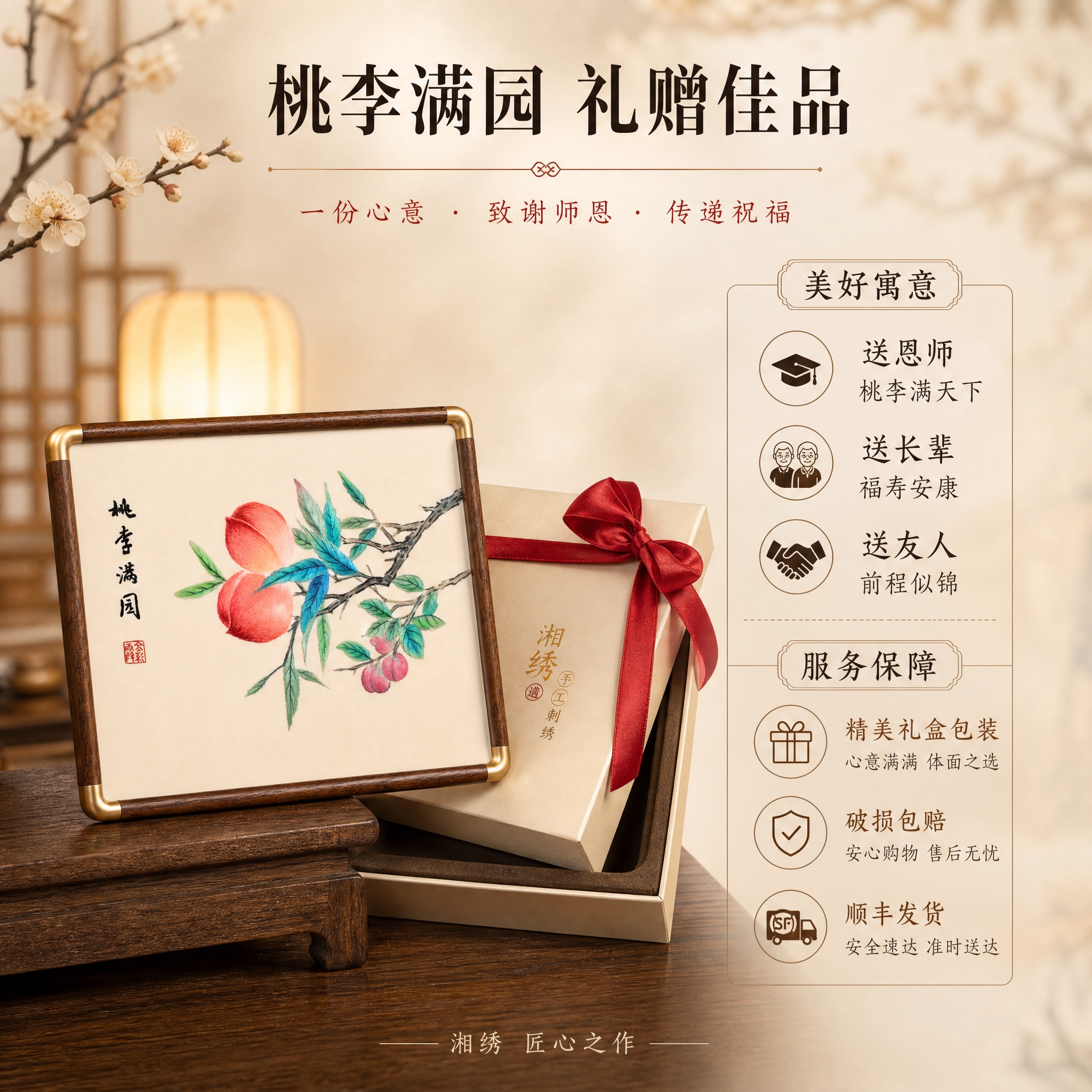 [主图-5] 送礼寓意与服务保障图，突出桃李满园的美好寓意与送… - 图片创意预览